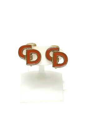 Dior Earrings CD Logo Metal Gold Salmon Pink